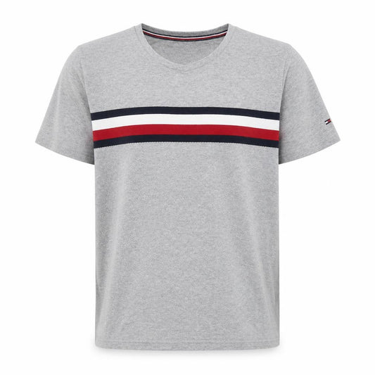 Tommy Hilfiger Men Grey L V-Neck Stripe Logo T-Shirt