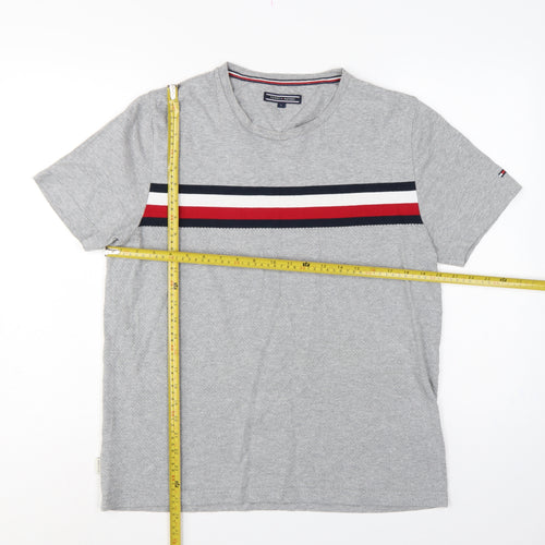 Tommy Hilfiger Men Grey L V-Neck Stripe Logo T-Shirt