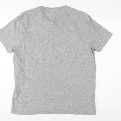 Tommy Hilfiger Men Grey L V-Neck Stripe Logo T-Shirt