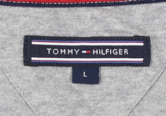 Tommy Hilfiger Men Grey L V-Neck Stripe Logo T-Shirt