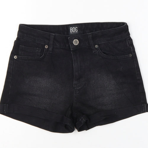 BDG Urban Outfitters Women Black UK 8 W26 High Rise Cuffed Denim Shorts