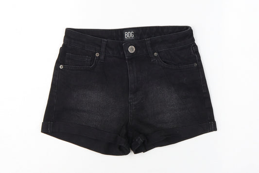 BDG Urban Outfitters Women Black UK 8 W26 High Rise Cuffed Denim Shorts