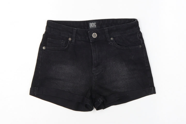 BDG Urban Outfitters Women Black UK 8 W26 High Rise Cuffed Denim Shorts