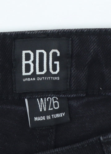 BDG Urban Outfitters Women Black UK 8 W26 High Rise Cuffed Denim Shorts