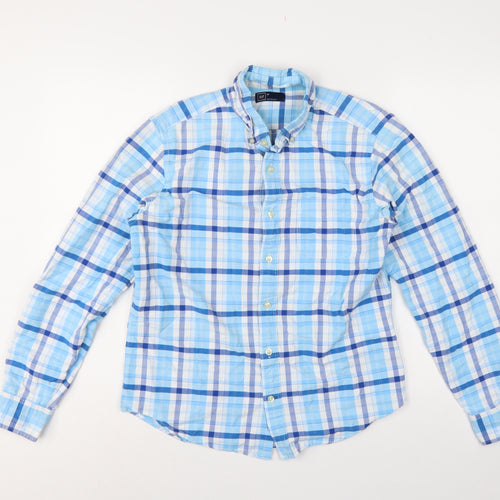 GAP Mens Blue Check Button Down Long Sleeve Cotton Shirt XS
