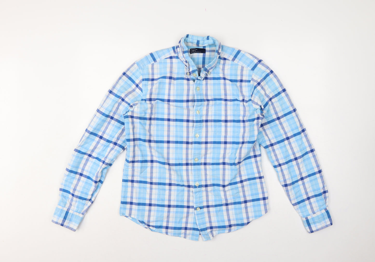 GAP Mens Blue Check Button Down Long Sleeve Cotton Shirt XS