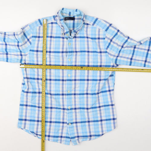 GAP Mens Blue Check Button Down Long Sleeve Cotton Shirt XS