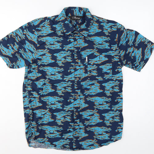 Penfield Men’s Blue Small Geometric Cotton Short Sleeve Button-Up Shirt