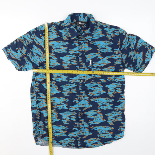 Penfield Men’s Blue Small Geometric Cotton Short Sleeve Button-Up Shirt