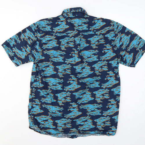 Penfield Men’s Blue Small Geometric Cotton Short Sleeve Button-Up Shirt