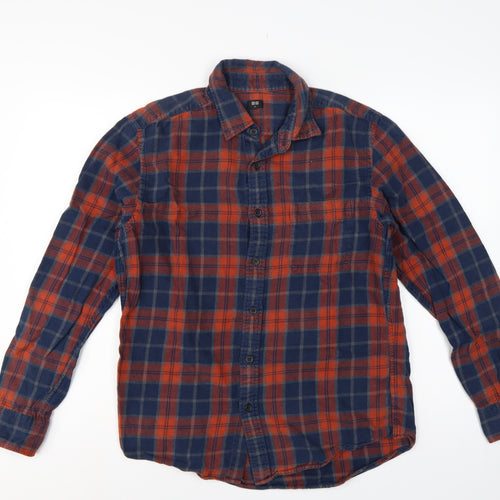 Uniqlo Men’s M Blue Orange Plaid Flannel Button-Down Shirt