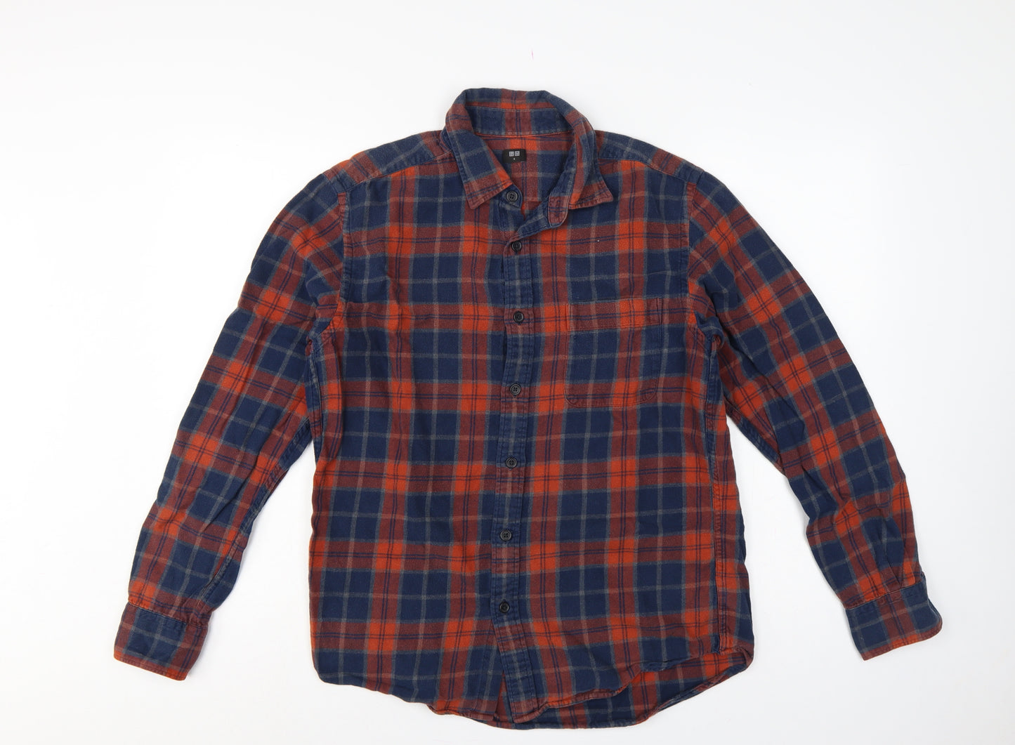 Uniqlo Men’s M Blue Orange Plaid Flannel Button-Down Shirt