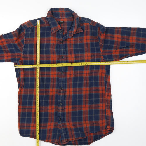 Uniqlo Men’s M Blue Orange Plaid Flannel Button-Down Shirt