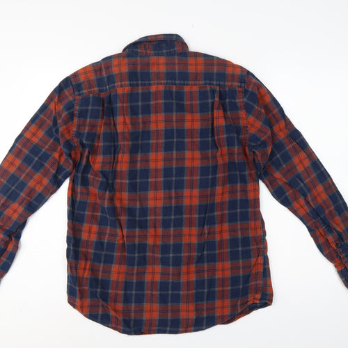Uniqlo Men’s M Blue Orange Plaid Flannel Button-Down Shirt