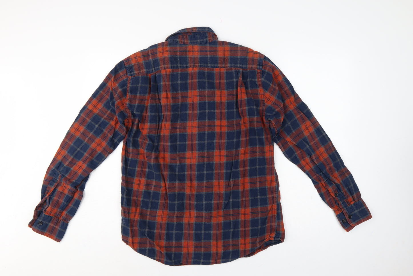 Uniqlo Men’s M Blue Orange Plaid Flannel Button-Down Shirt