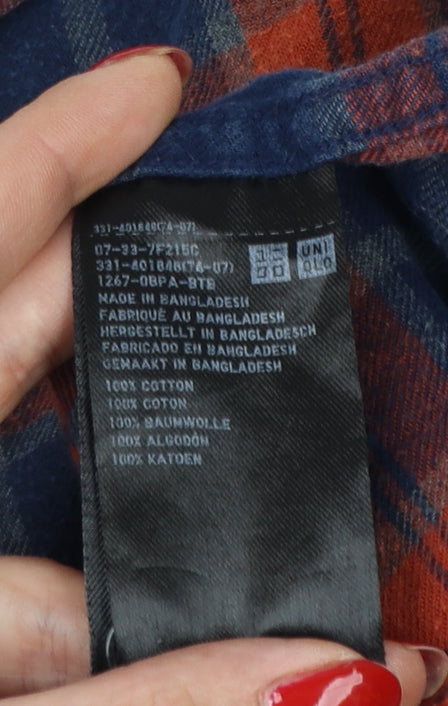 Uniqlo Men’s M Blue Orange Plaid Flannel Button-Down Shirt