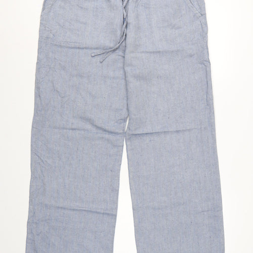 Marks and Spencer Women Blue UK 16 Linen Chambray Drawstring Trousers