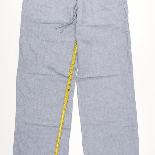 Marks and Spencer Women Blue UK 16 Linen Chambray Drawstring Trousers