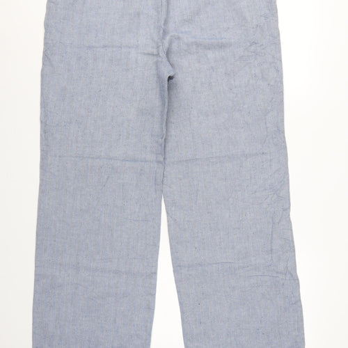 Marks and Spencer Women Blue UK 16 Linen Chambray Drawstring Trousers