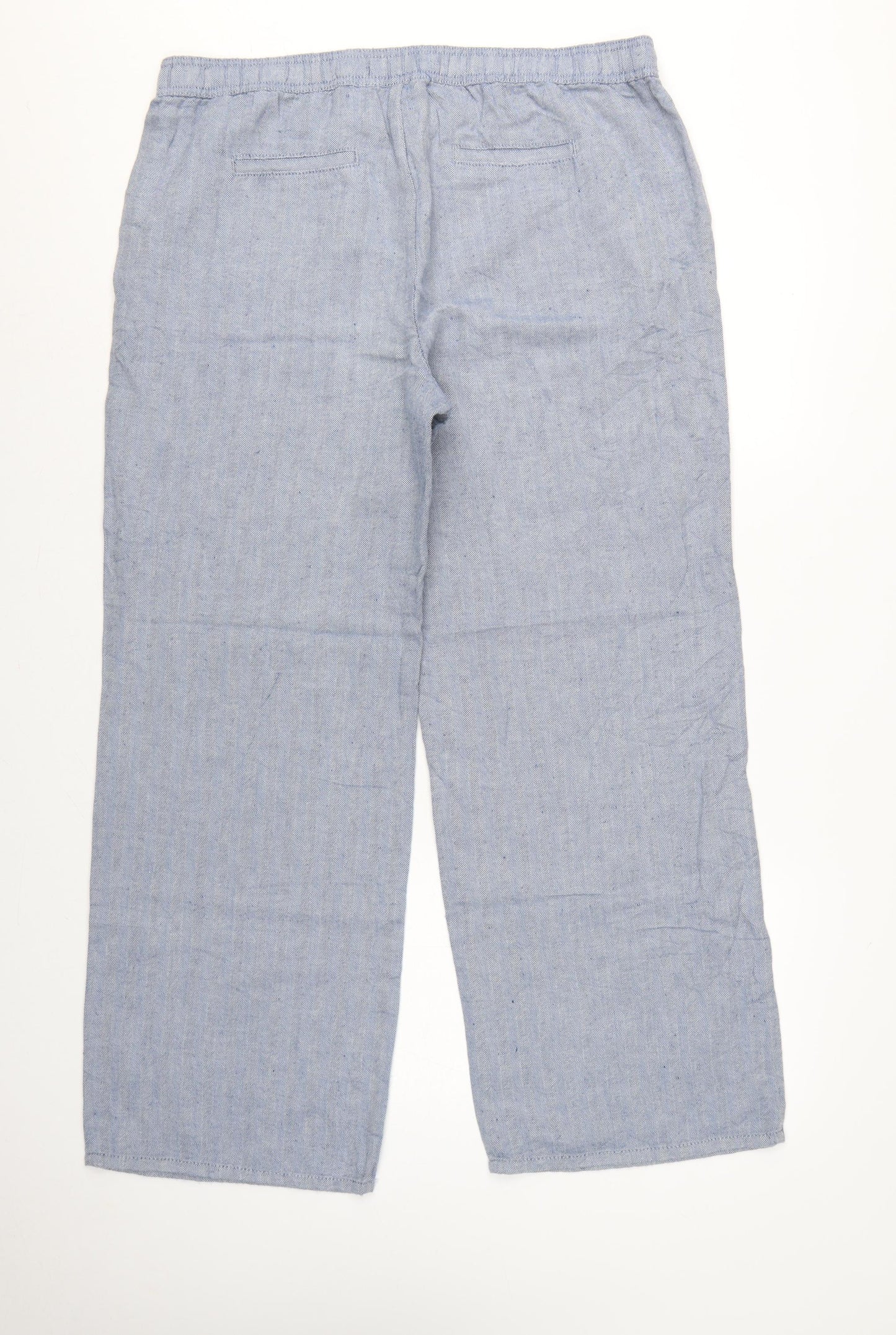 Marks and Spencer Women Blue UK 16 Linen Chambray Drawstring Trousers