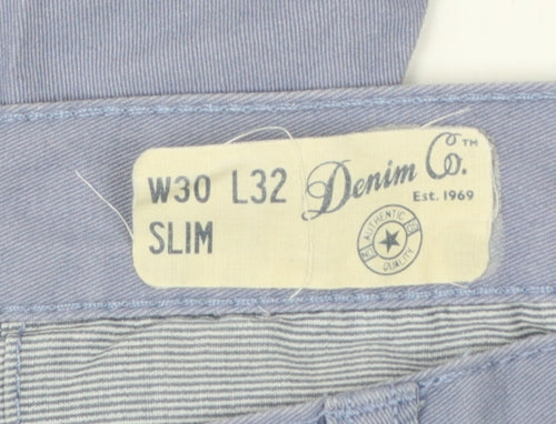 Denim Co. Men's Blue W30 L32 Slim Cotton Chino Trousers