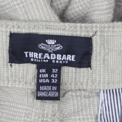 Threadbare Men’s Beige Check Cotton Chino Shorts W32 Regular