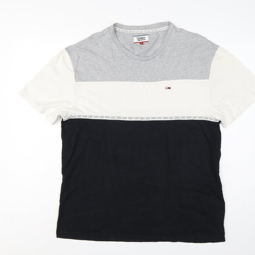 Tommy Jeans Men’s L Grey White Black Colourblock Logo T-Shirt
