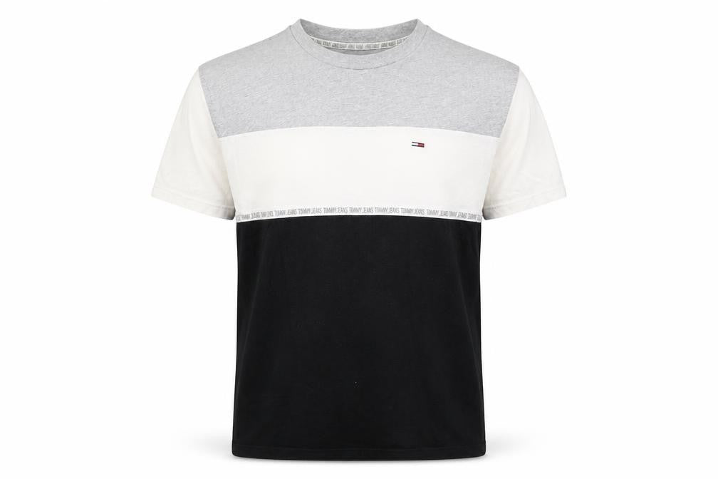 Tommy Jeans Men’s L Grey White Black Colourblock Logo T-Shirt