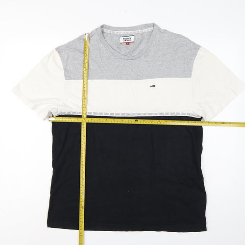 Tommy Jeans Men’s L Grey White Black Colourblock Logo T-Shirt