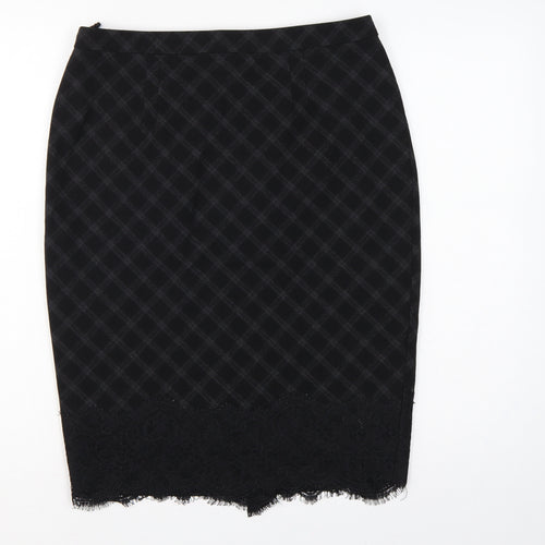 Marks and Spencer Women Black Check Lace Pencil Skirt UK 12