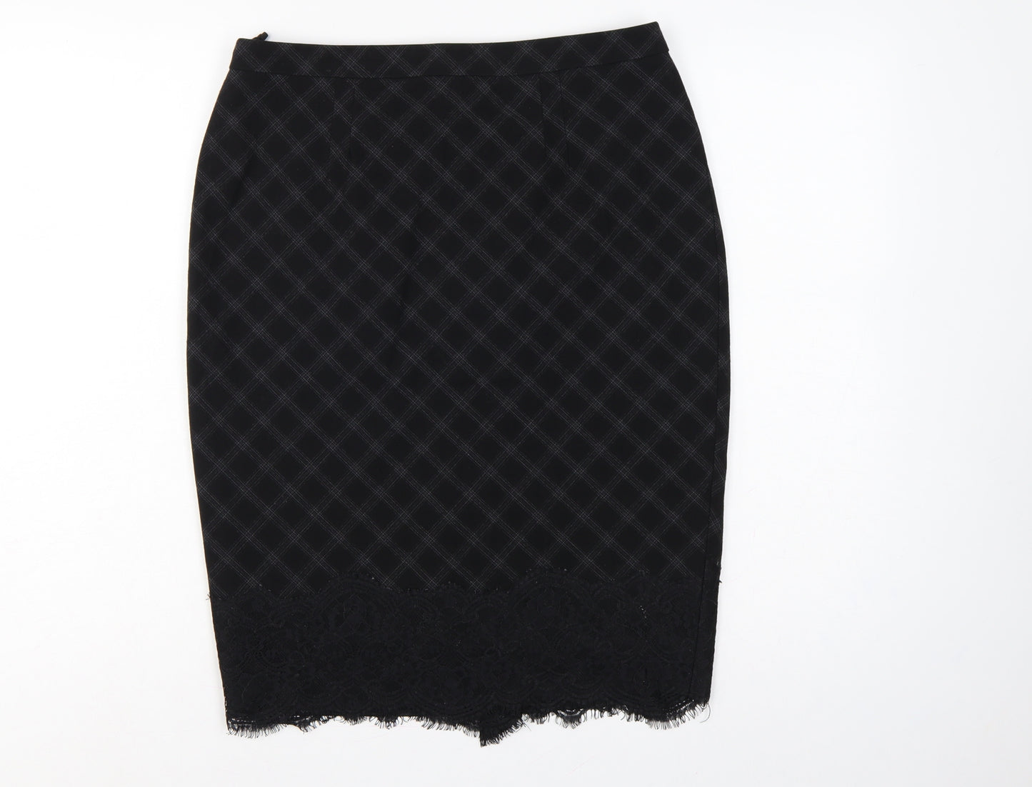 Marks and Spencer Women Black Check Lace Pencil Skirt UK 12