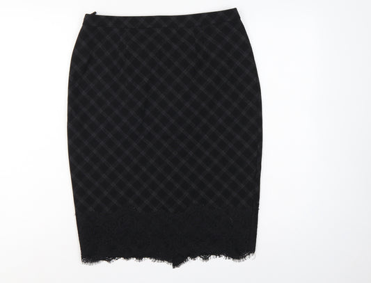 Marks and Spencer Women Black Check Lace Pencil Skirt UK 12