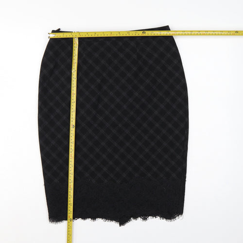 Marks and Spencer Women Black Check Lace Pencil Skirt UK 12