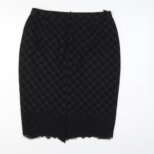 Marks and Spencer Women Black Check Lace Pencil Skirt UK 12