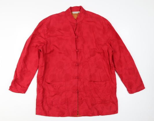 East Women's Red UK 14 Linen Blend Mandarin Collar Frog Fastening Jacket