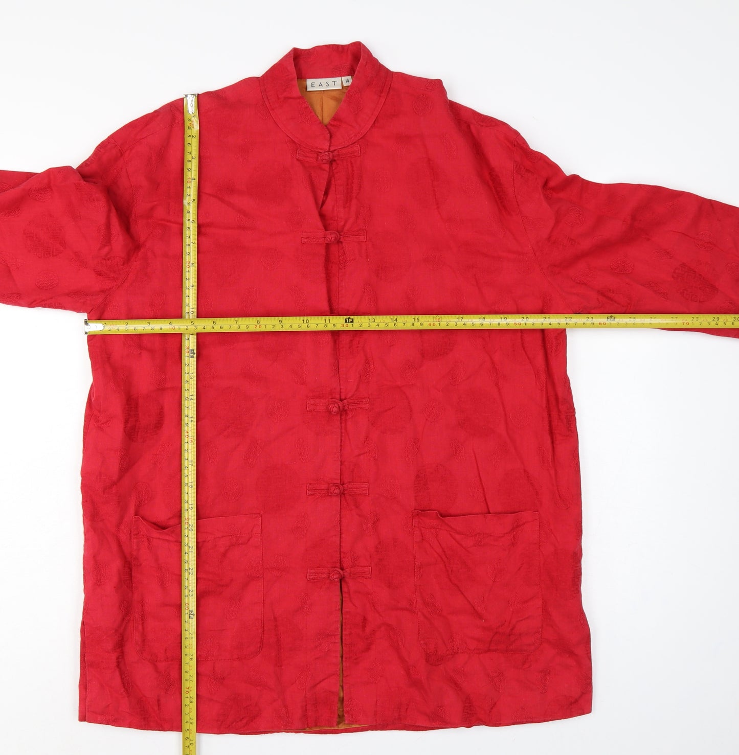 East Women's Red UK 14 Linen Blend Mandarin Collar Frog Fastening Jacket
