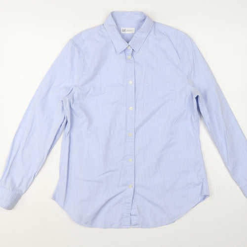GAP Women Blue M Fitted Boyfriend Cotton Button-Up Long Sleeve Shirt