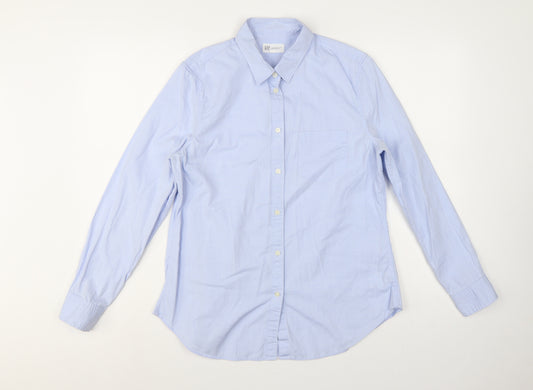 GAP Women Blue M Fitted Boyfriend Cotton Button-Up Long Sleeve Shirt