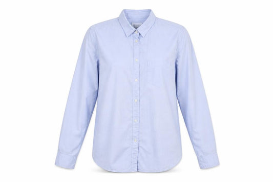 GAP Women Blue M Fitted Boyfriend Cotton Button-Up Long Sleeve Shirt