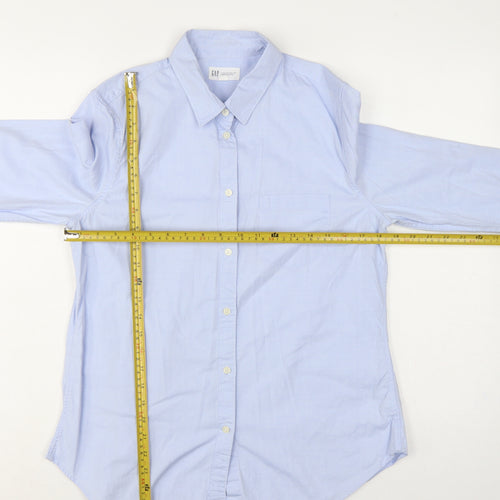 GAP Women Blue M Fitted Boyfriend Cotton Button-Up Long Sleeve Shirt