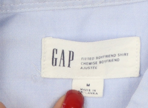 GAP Women Blue M Fitted Boyfriend Cotton Button-Up Long Sleeve Shirt