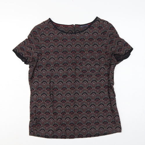 Marks and Spencer Women Black Geometric Viscose Blouse UK 12 Short Sleeve