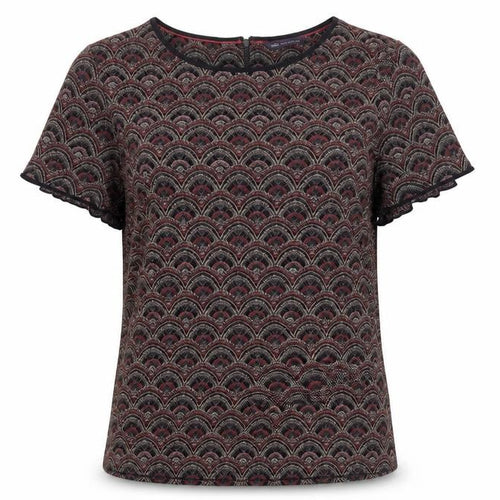 Marks and Spencer Women Black Geometric Viscose Blouse UK 12 Short Sleeve