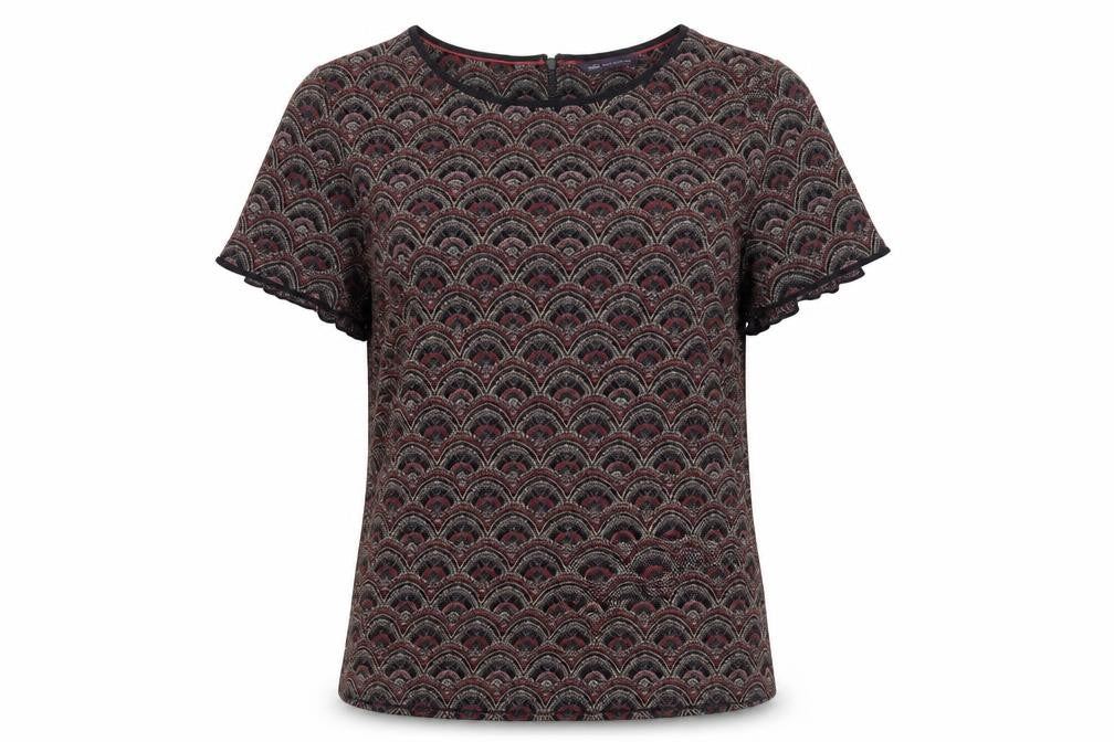 Marks and Spencer Women Black Geometric Viscose Blouse UK 12 Short Sleeve