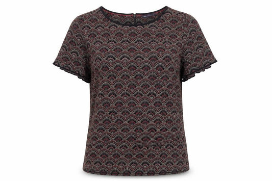 Marks and Spencer Women Black Geometric Viscose Blouse UK 12 Short Sleeve