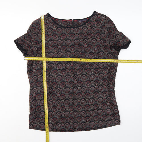Marks and Spencer Women Black Geometric Viscose Blouse UK 12 Short Sleeve