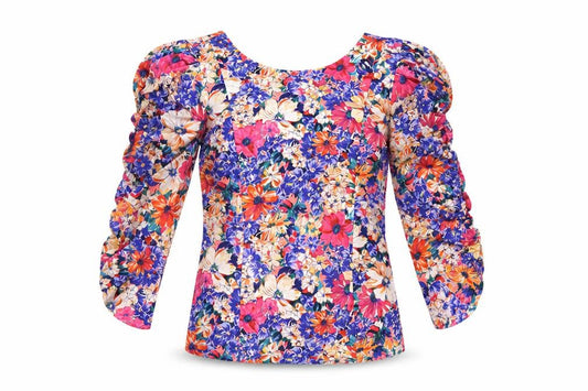 Zara Women Multicoloured M Floral Cropped Balloon Sleeve Blouse