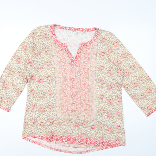 Orvis Women’s Multicoloured Floral Tunic Blouse L 3/4 Sleeve