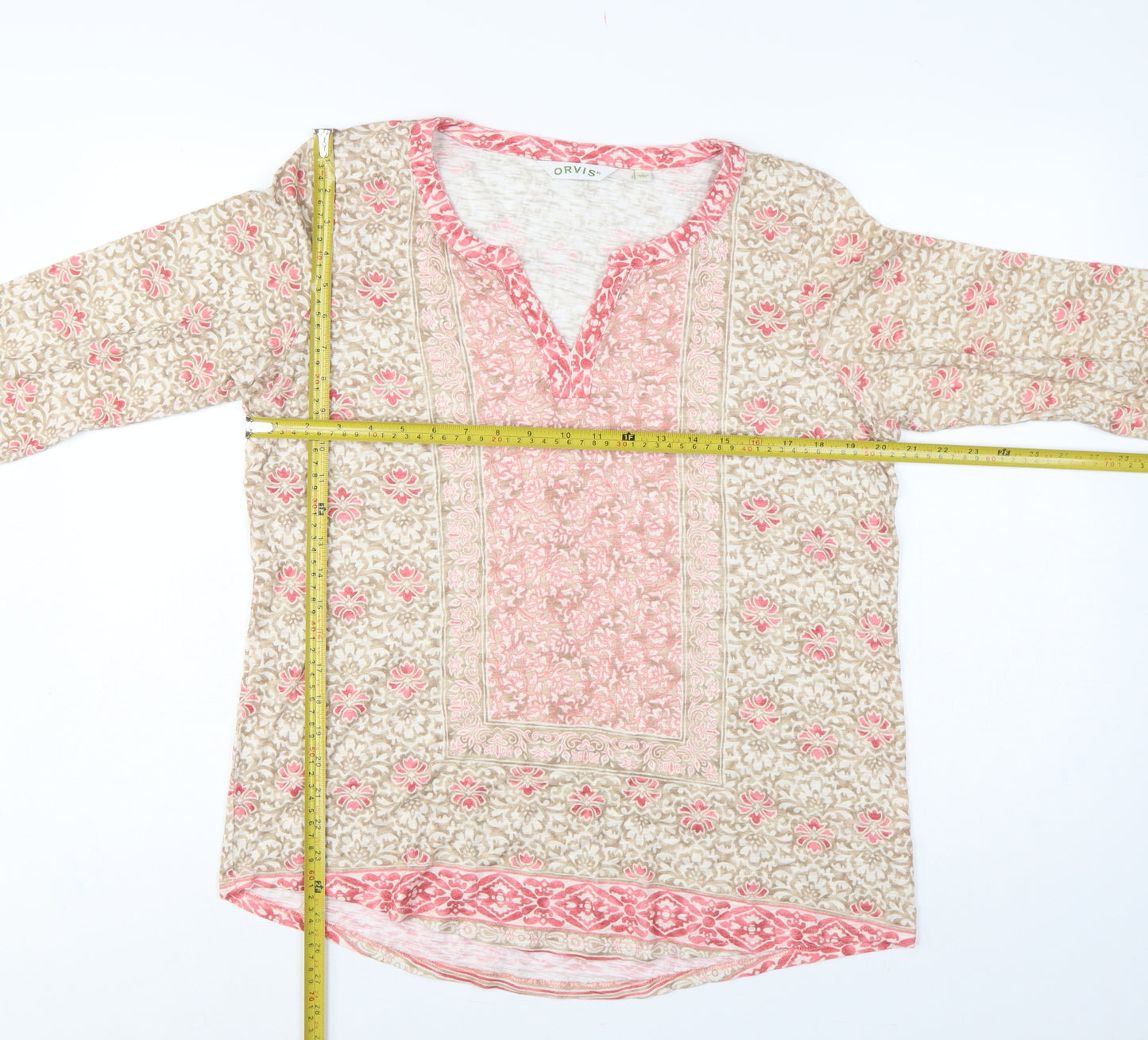 Orvis Women’s Multicoloured Floral Tunic Blouse L 3/4 Sleeve