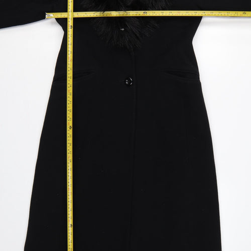 C&A Yessica Women Black UK 12 Long Wool Cashmere Fur Trim Overcoat
